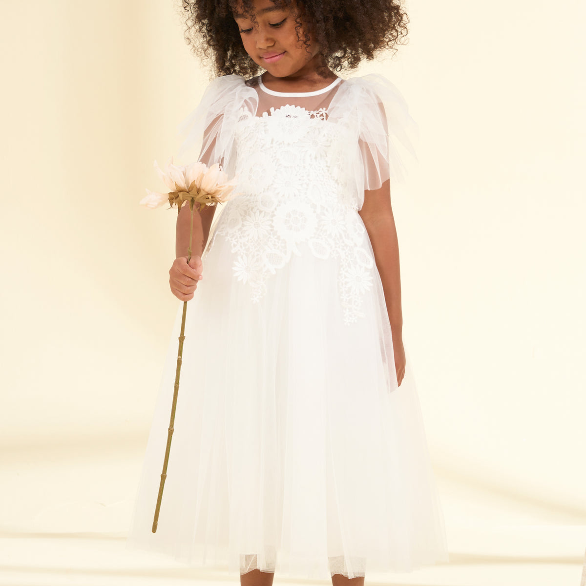 Girls Angel & Rocket White Cascade Lace Anelise Dress 3 Years