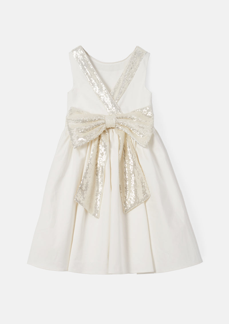 Claudia Ivory Sequin Bow Dress