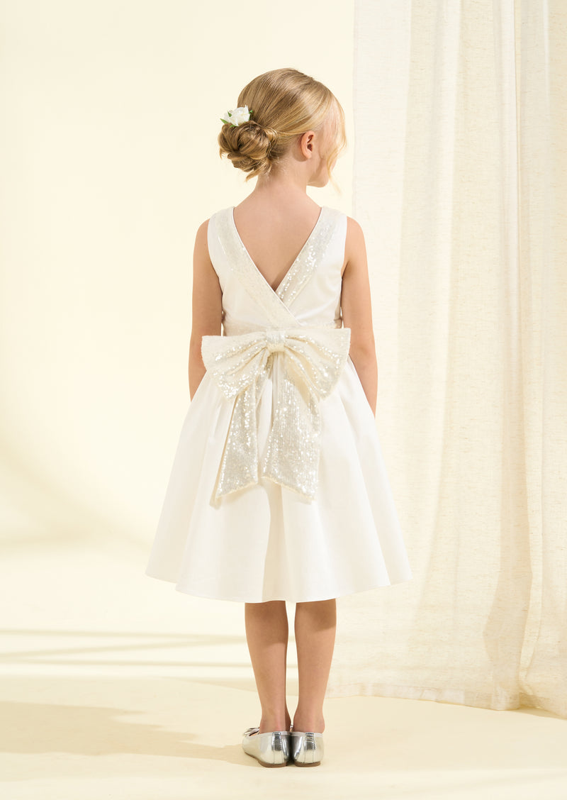 Claudia Ivory Sequin Bow Dress