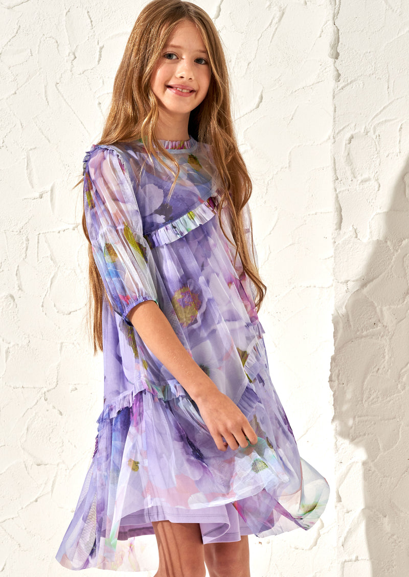 Beatrice Lavender Print Mesh Dress
