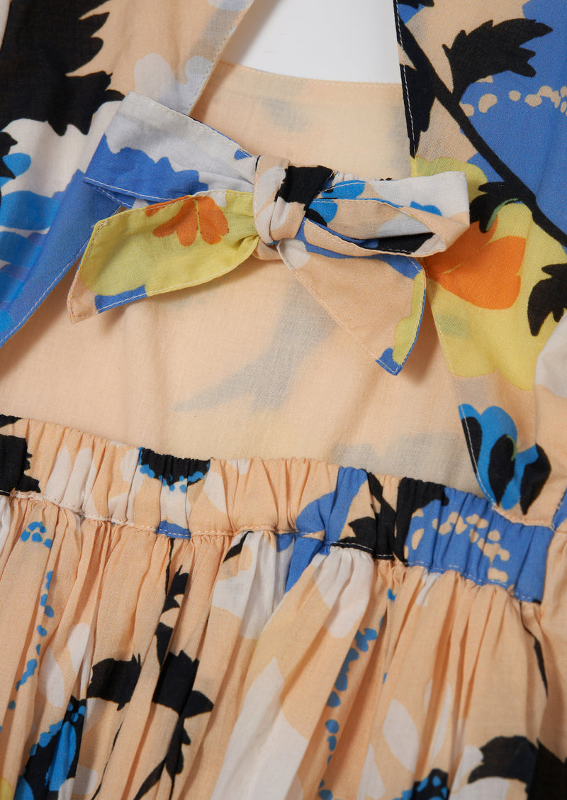 Evita Apricot Tie Back Print Dress