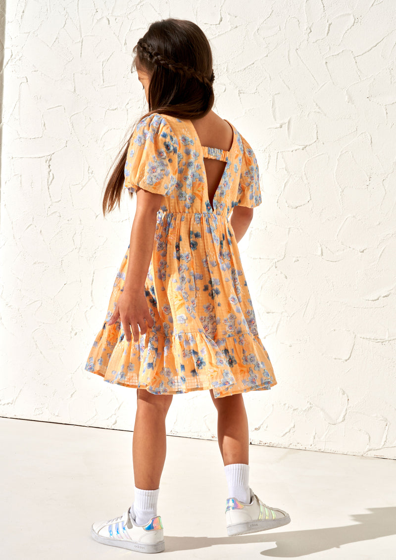 Simone Apricot Textured Print Dress