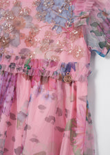 Luisa Pink Embroidered Yolk Mesh Dress