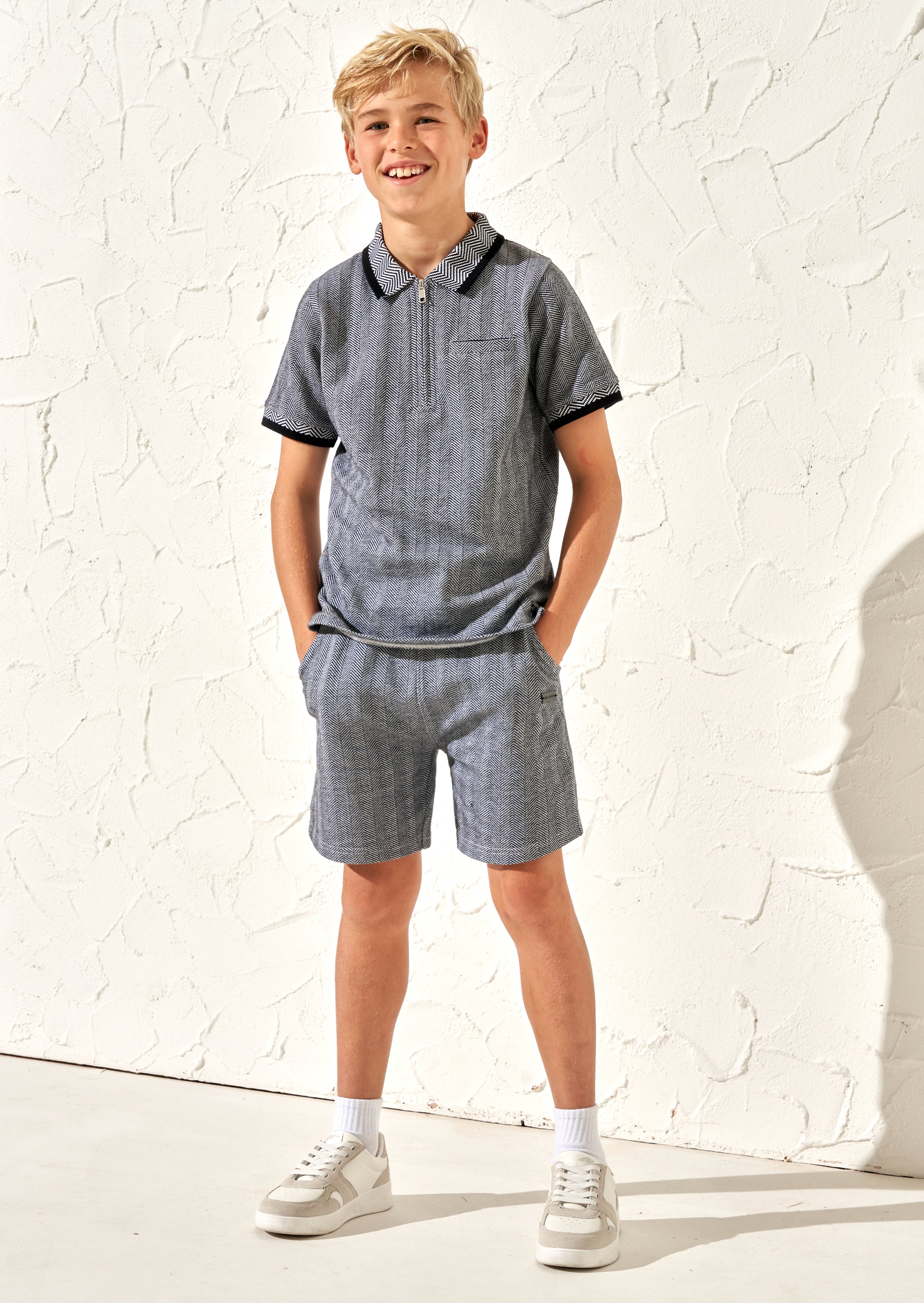 Justin Grey Herringbone Smart Polo