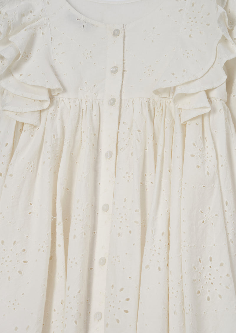 فستان أليساندرا بتفصيل البروديري الأبيض