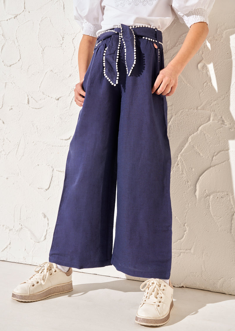 Erica Navy Tie Waist Cropped Trousers