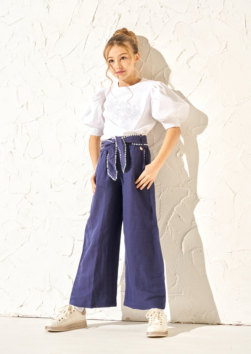 Erica Navy Tie Waist Cropped Trousers