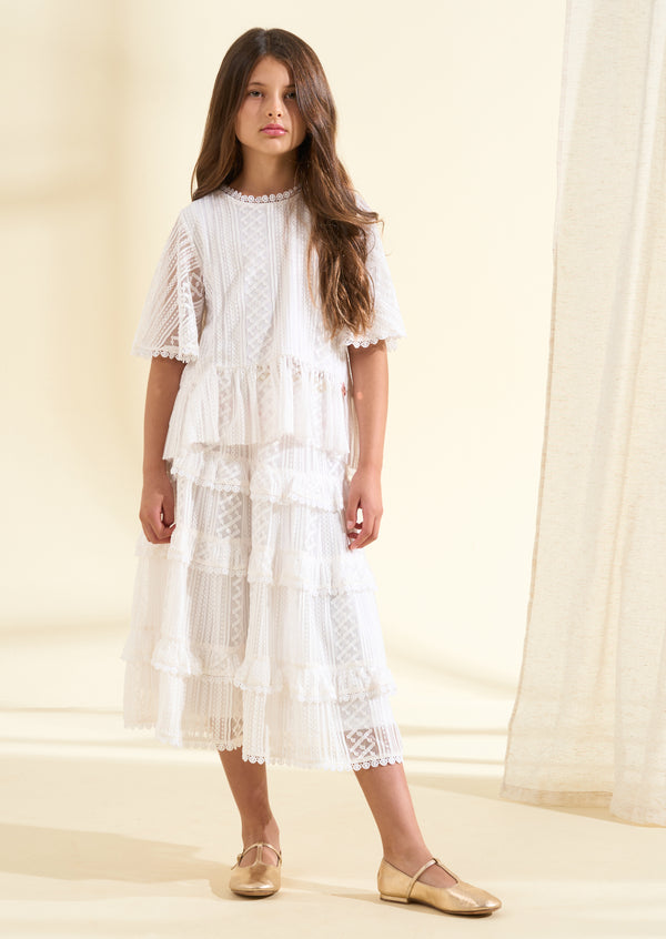 Annabelle Ivory Lace Ruffle Skirt