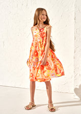 Julieta Orange Ribbon Strap Print Dress