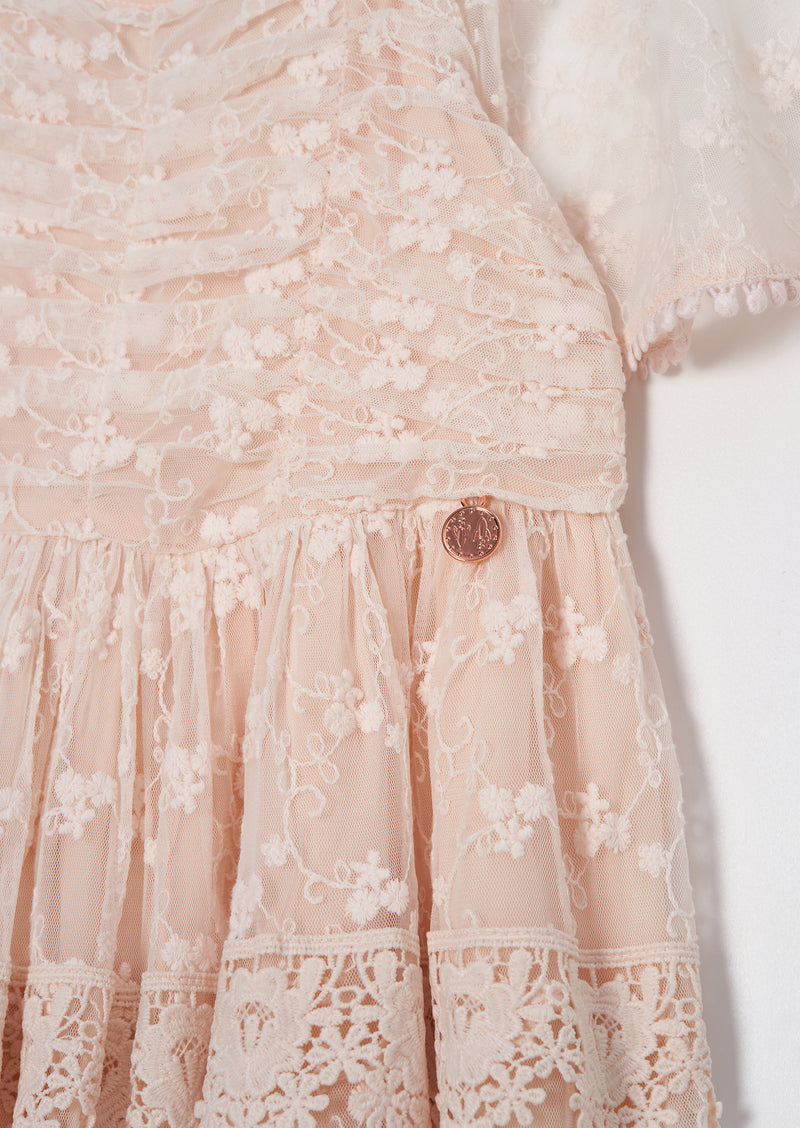 Annabelle Pink Vintage Lace Mesh Dress