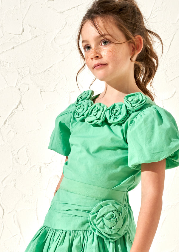 Roxie Green Rose Corsage Top
