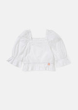 Cleo White Broderie Puff Sleeve Top