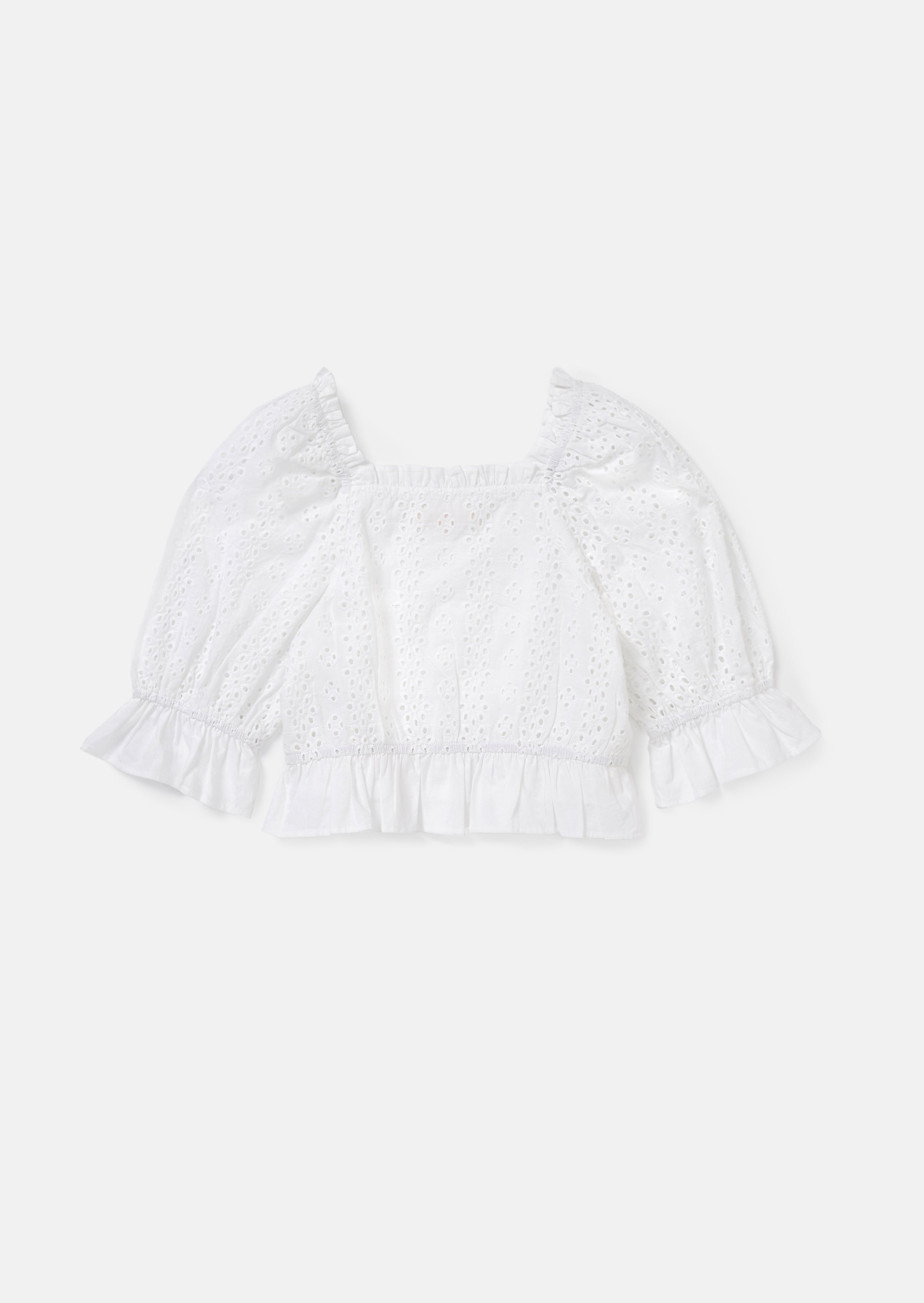 Cleo White Broderie Puff Sleeve Top