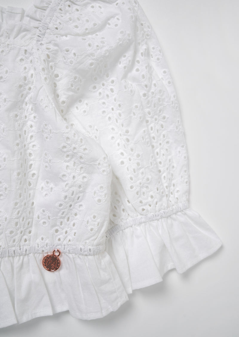 Cleo White Broderie Puff Sleeve Top