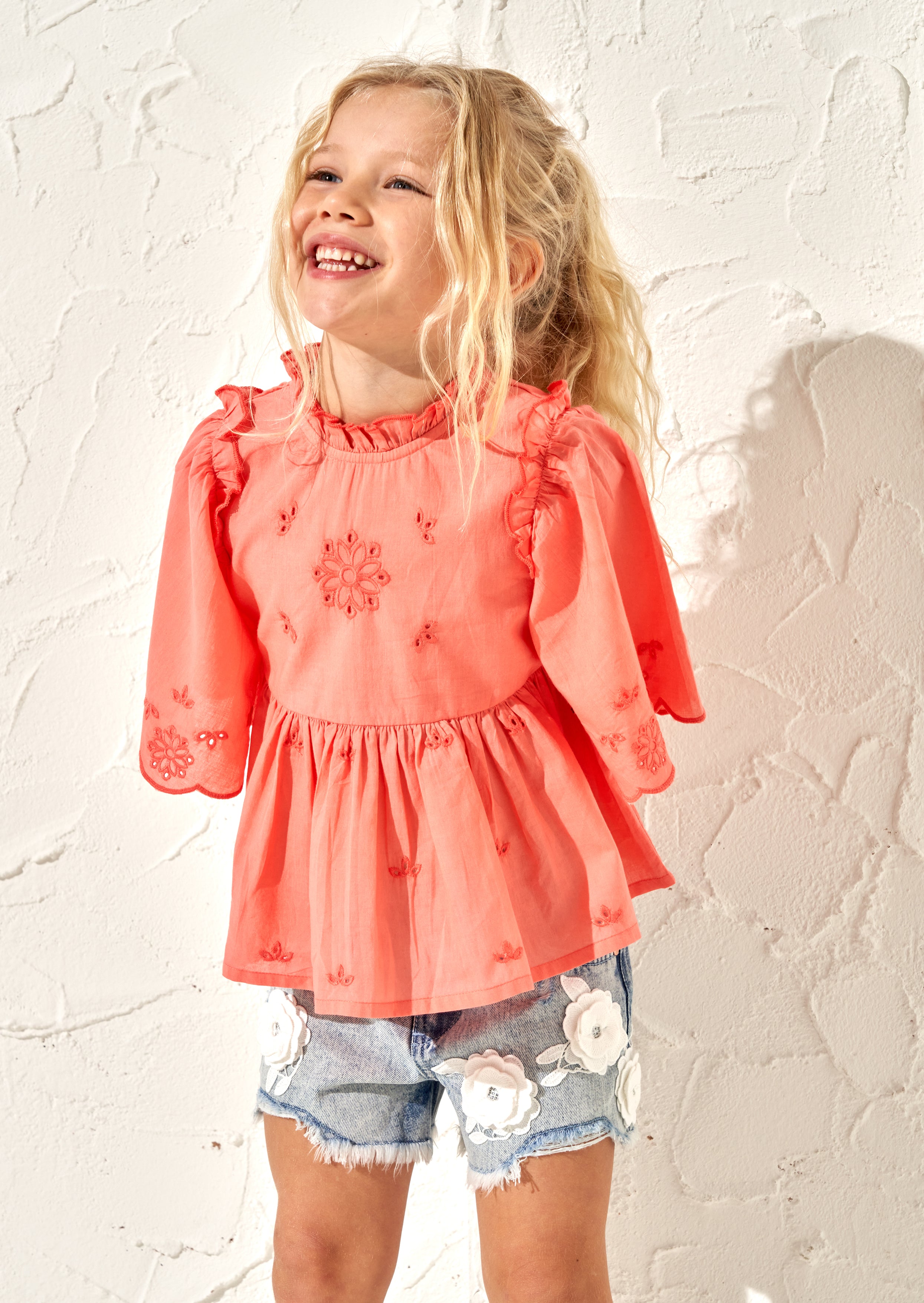 Flo Orange Broderie Swing Top