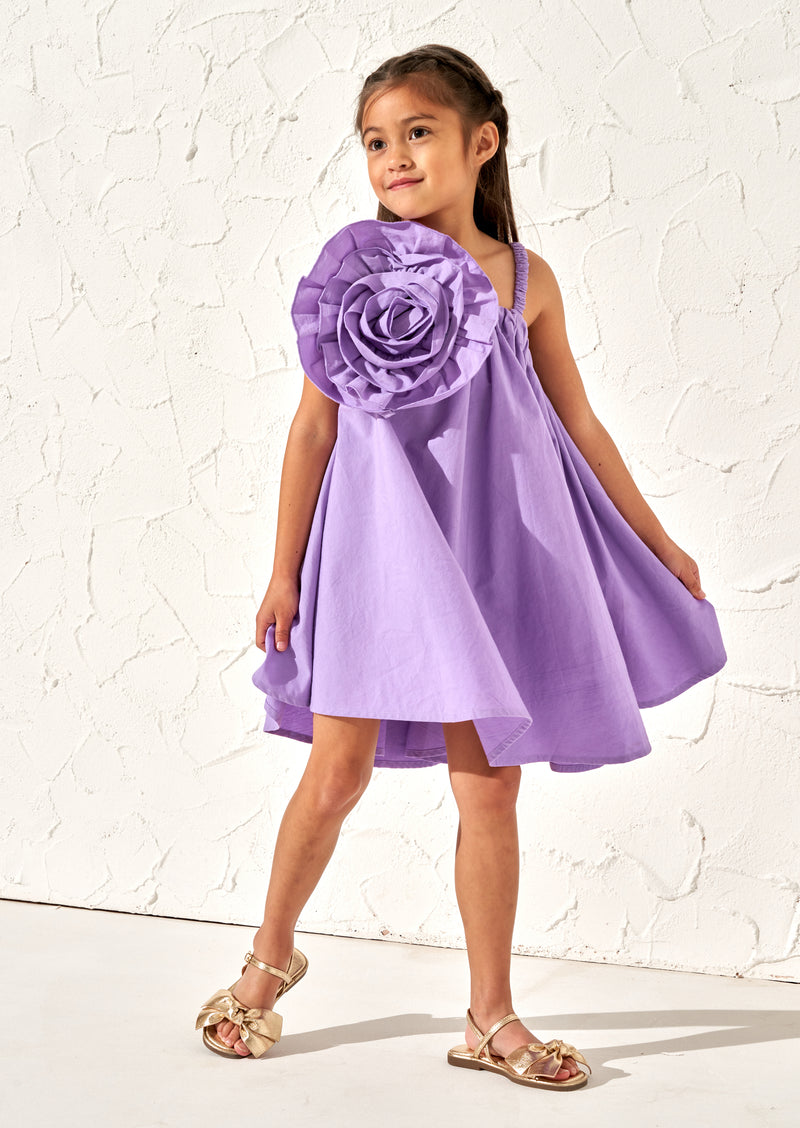 فستان كاري بتصميم تنورة واسعة وزهرة أرجوانية كبيرة في Angel & Rocket
