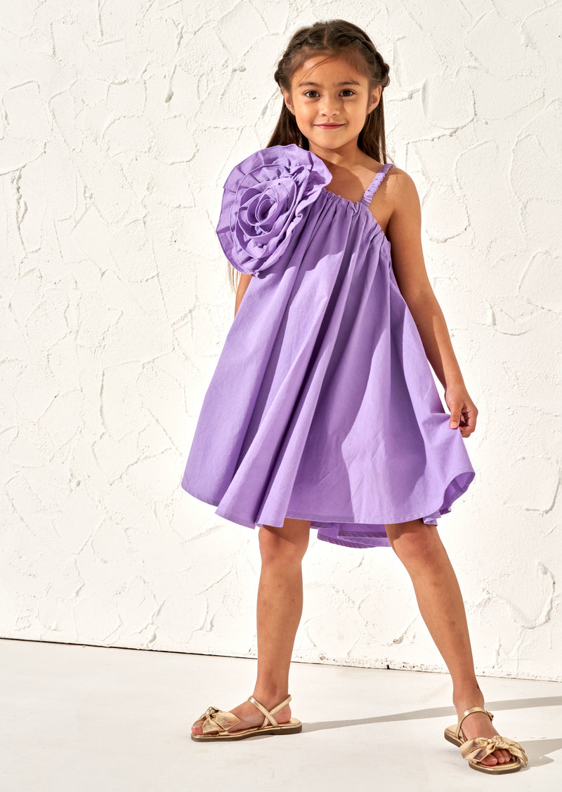 فستان كاري بتصميم تنورة واسعة وزهرة أرجوانية كبيرة في Angel & Rocket