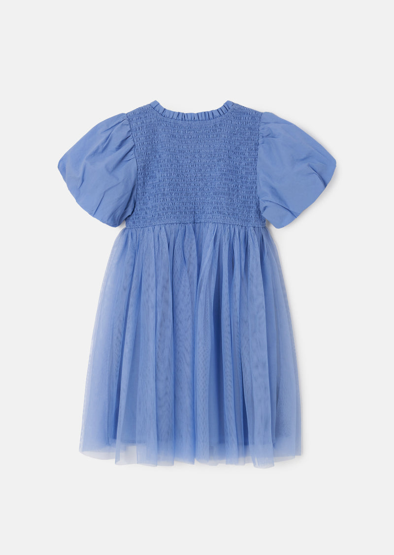 فستان ليرا الأزرق بالتوتو والتفصيل المجسم