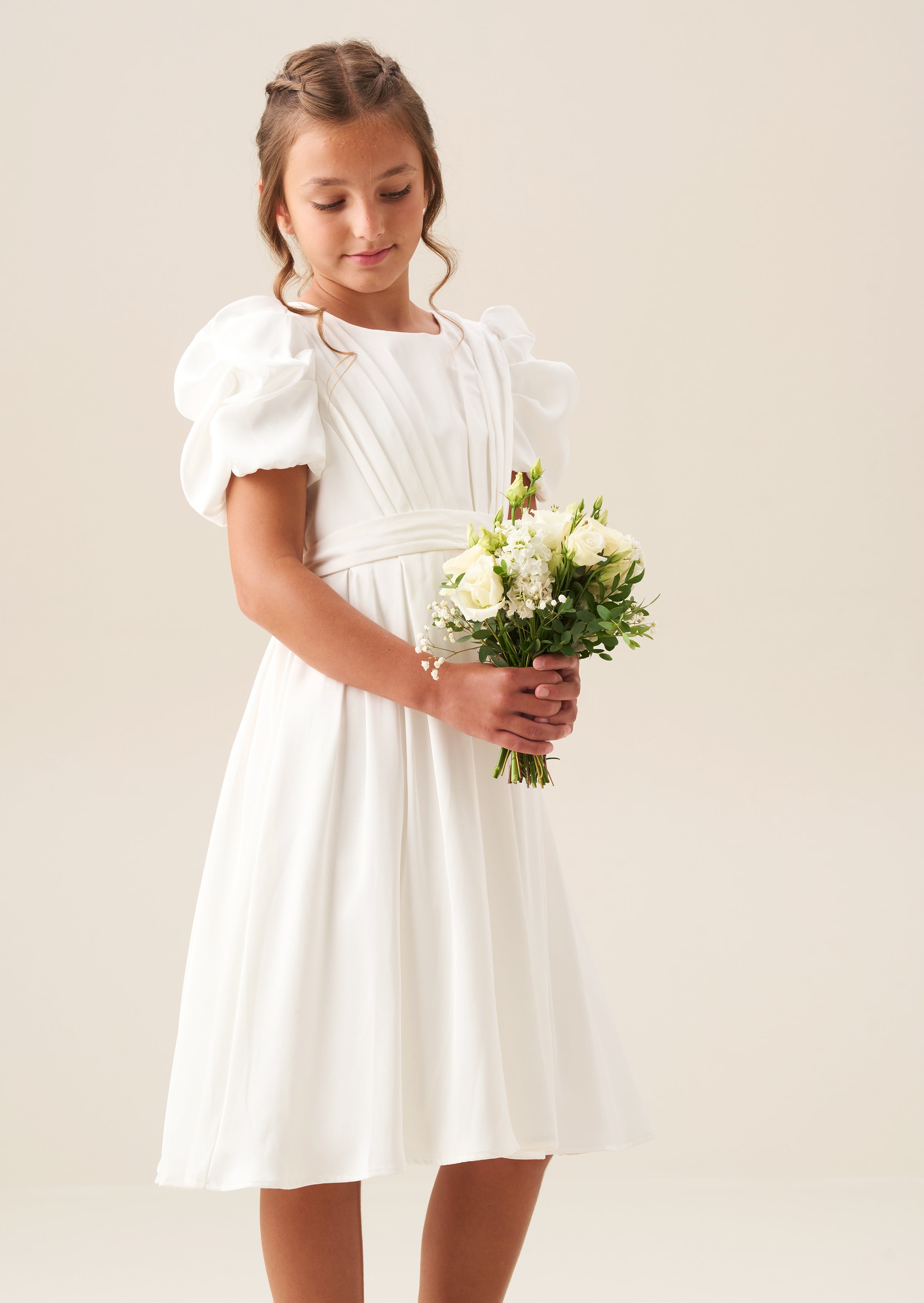 Portia Ivory Pleated Bodice Dress