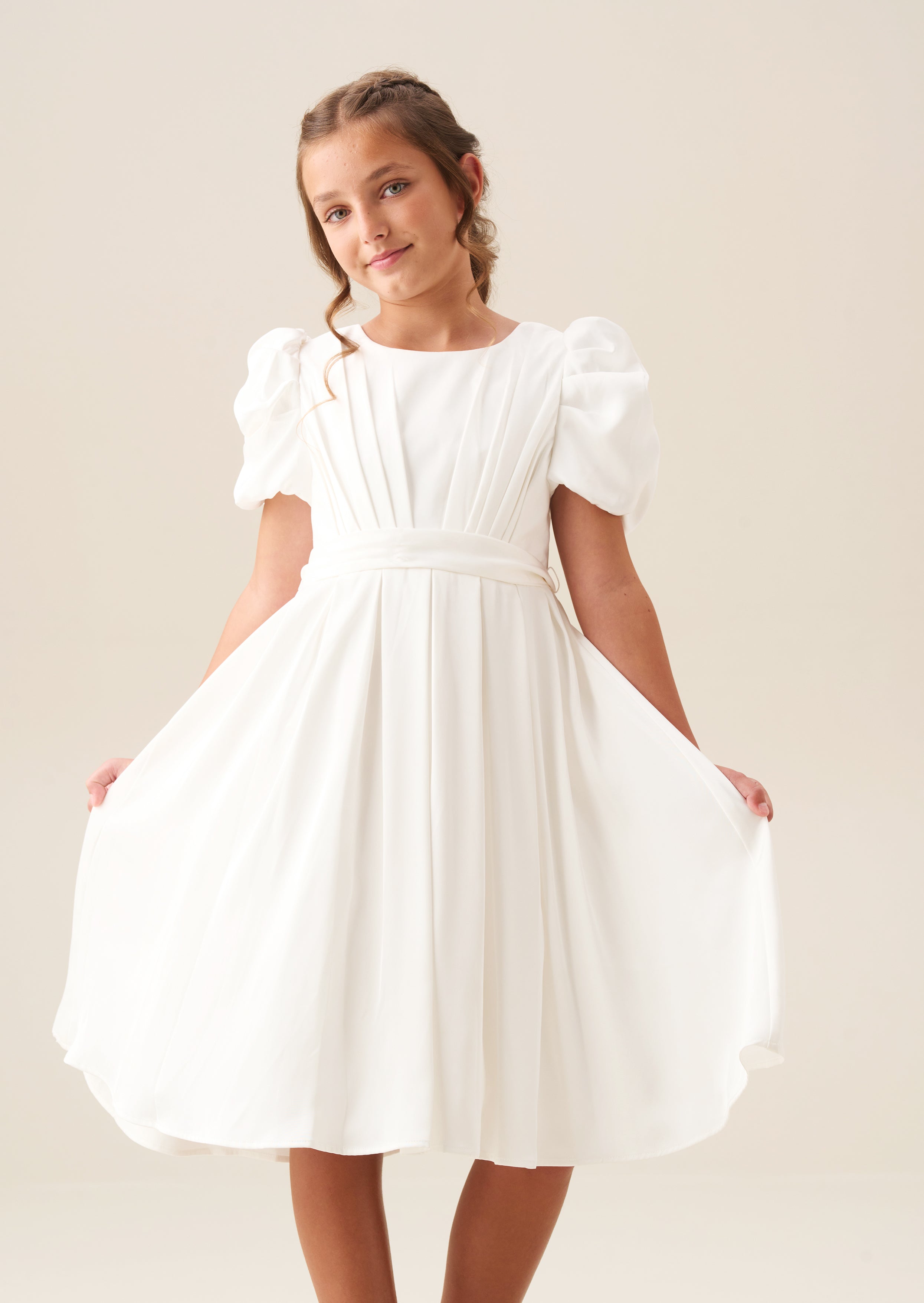 Portia Ivory Pleated Bodice Dress