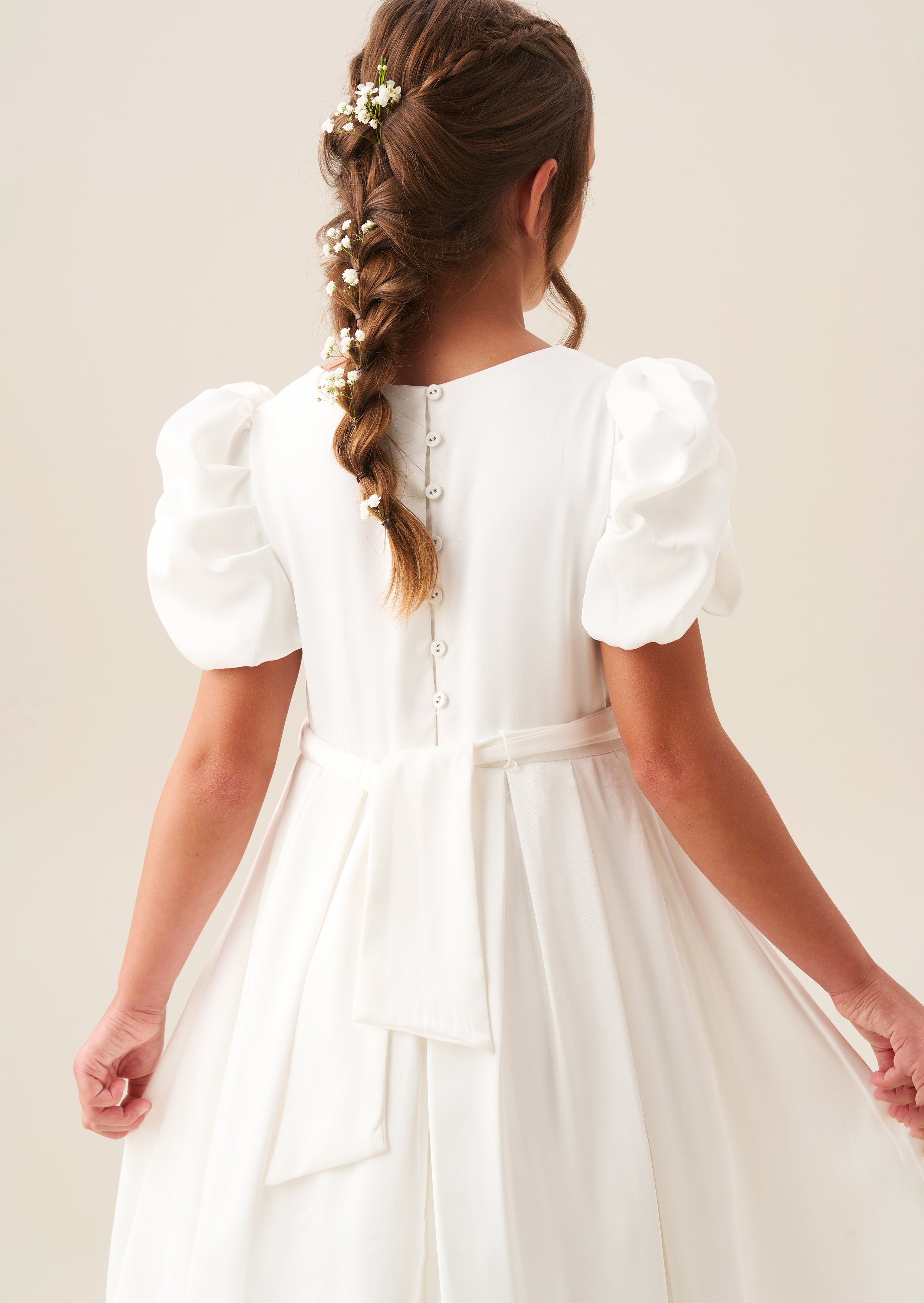 Vestido Portia marfil con corpiño plisado