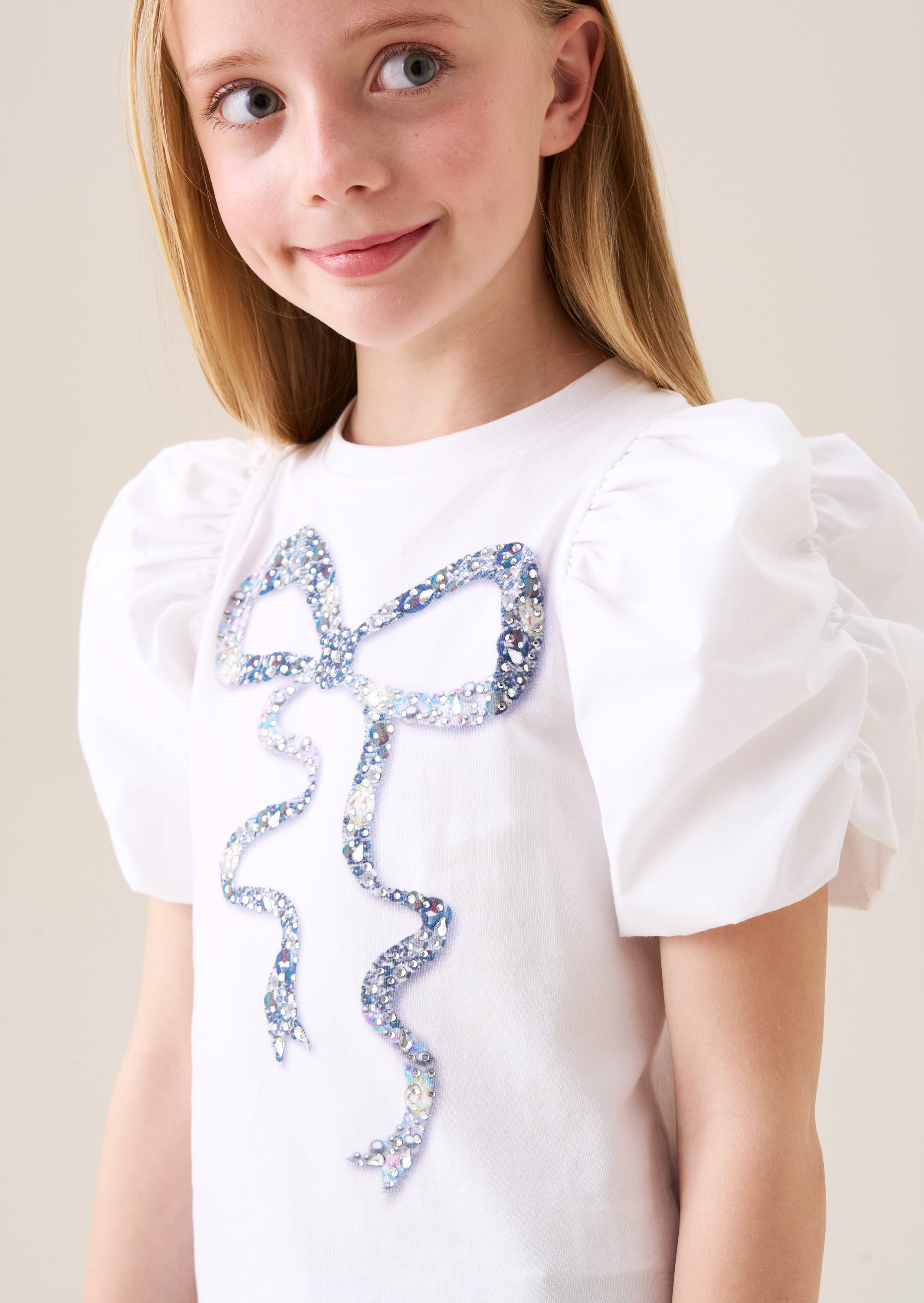 تي شيرت Aofie White Diamante Bow
