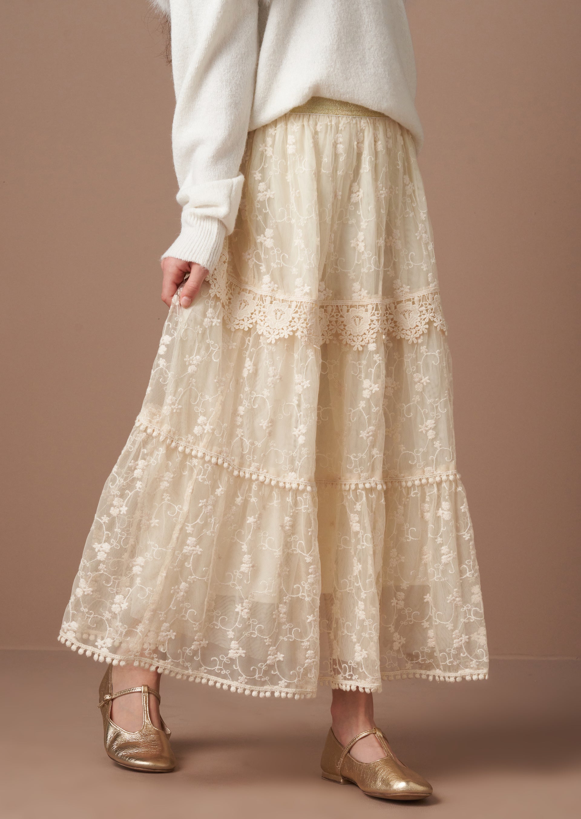 Anya Lace Mesh Midi Skirt