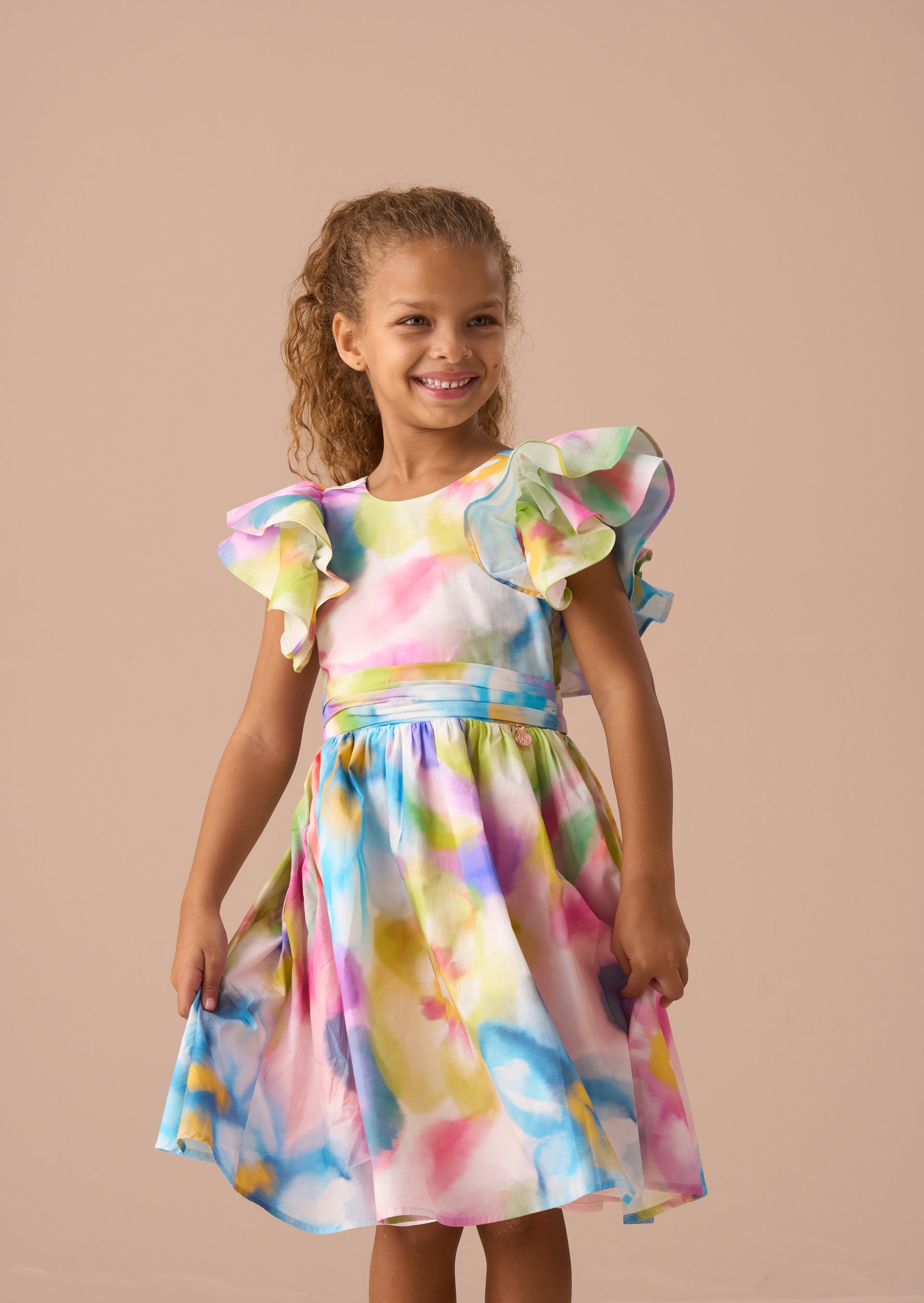 Anna Ruffle Sleeve Print Dress