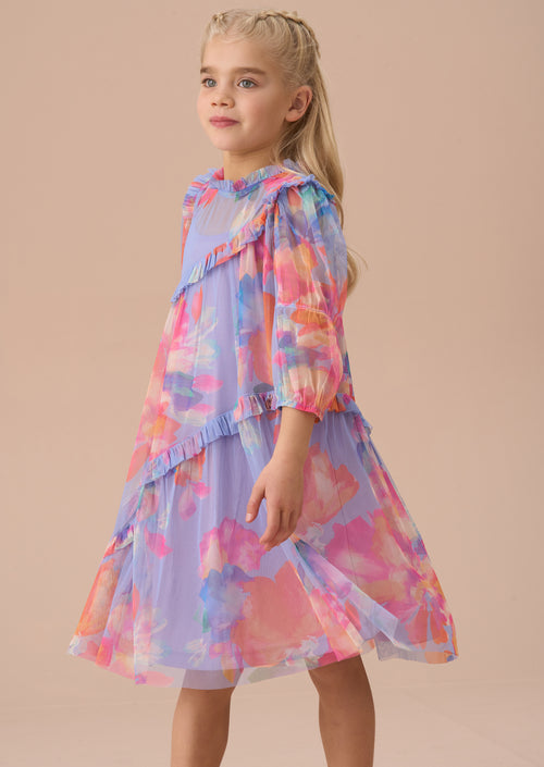 Robe asymétrique à volants en maille violette Beatrice