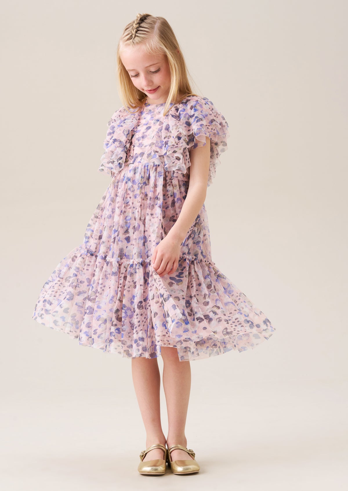 Juliana Printed Frill Mesh Dress