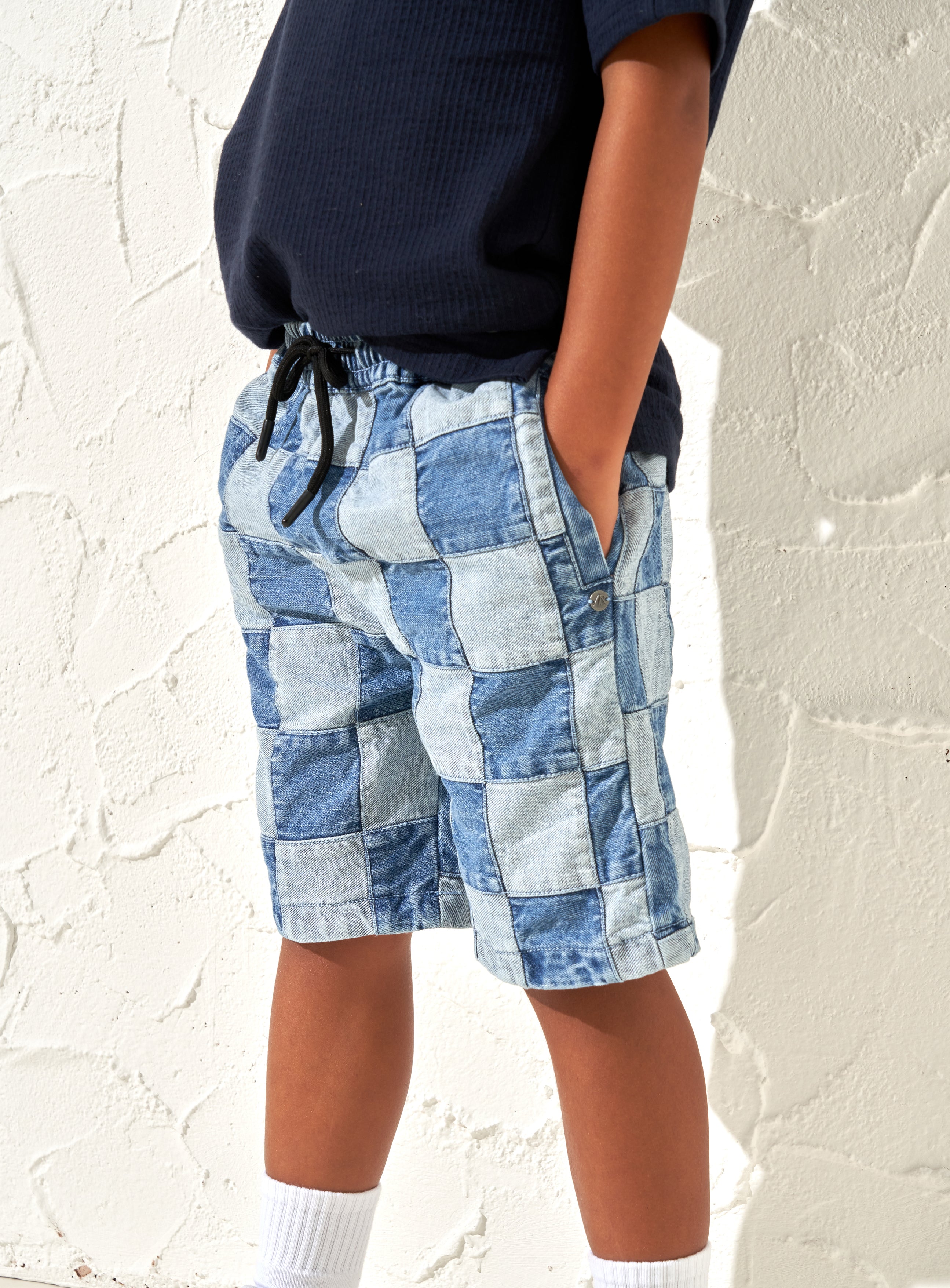 Neil Patchwork Washed Denim Shorts