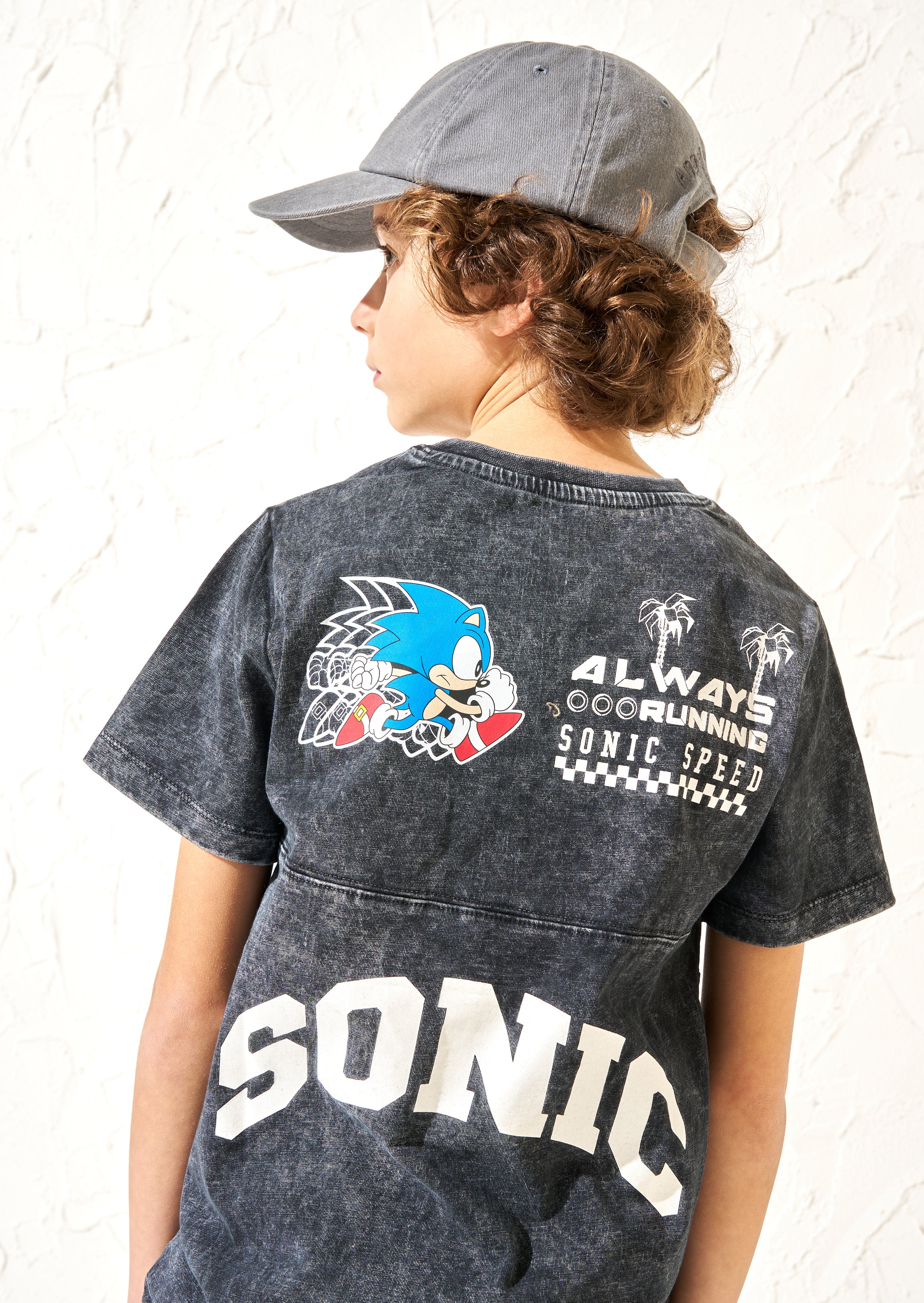 Sonic Black Seam Detail Printed Tee