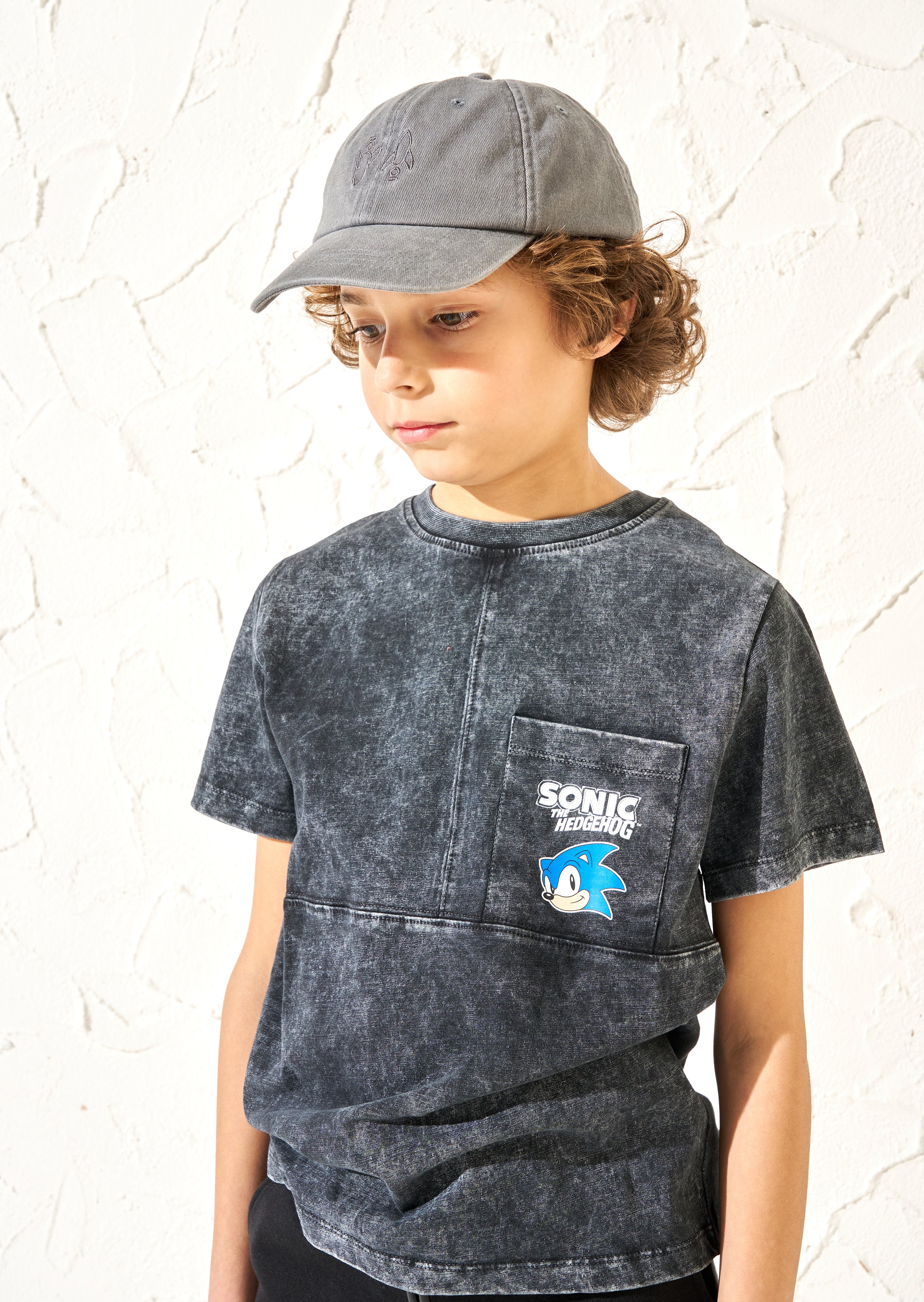 Sonic Black Seam Detail Printed Tee