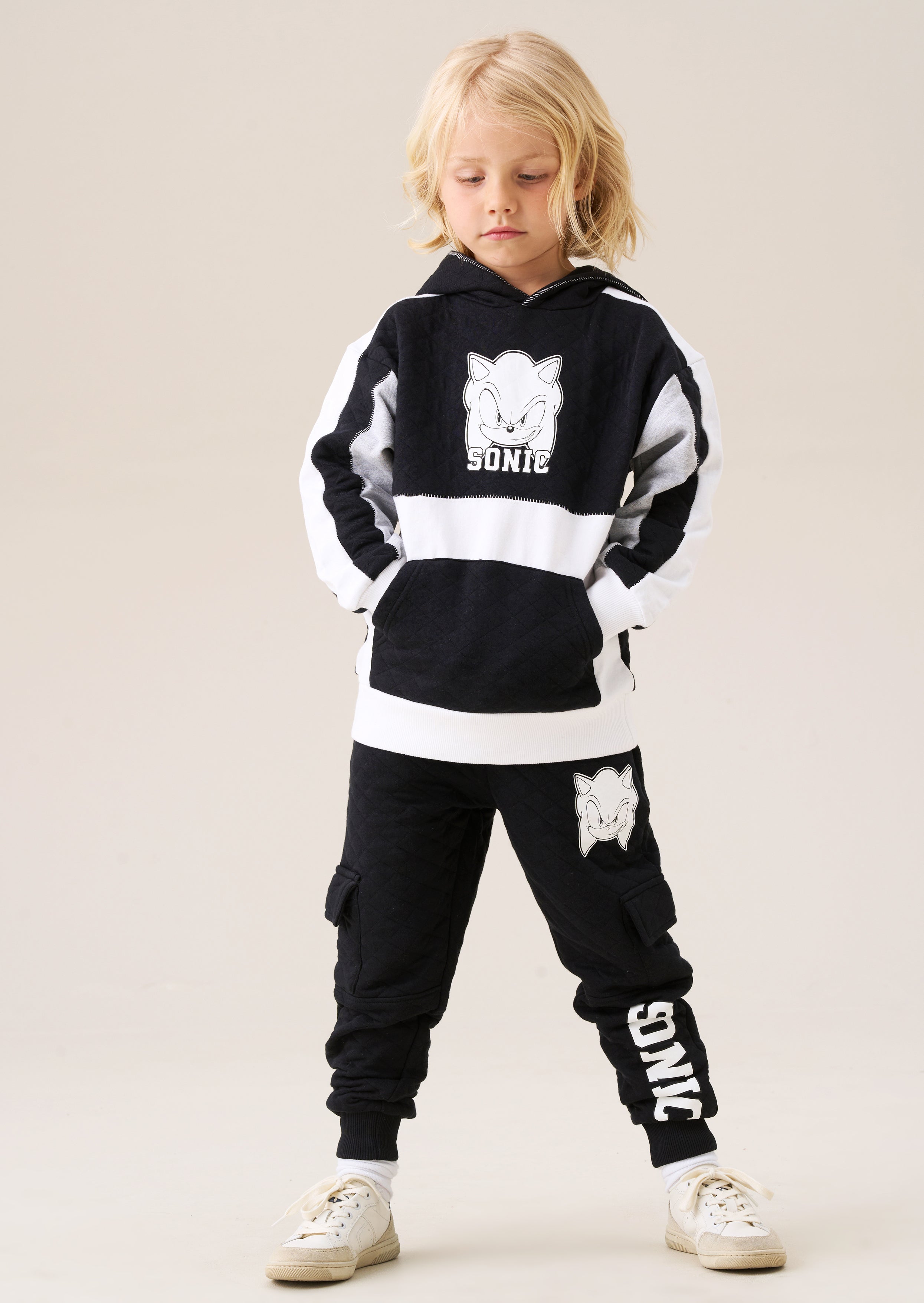 Sonic Black Mix Textured Block Hoodie