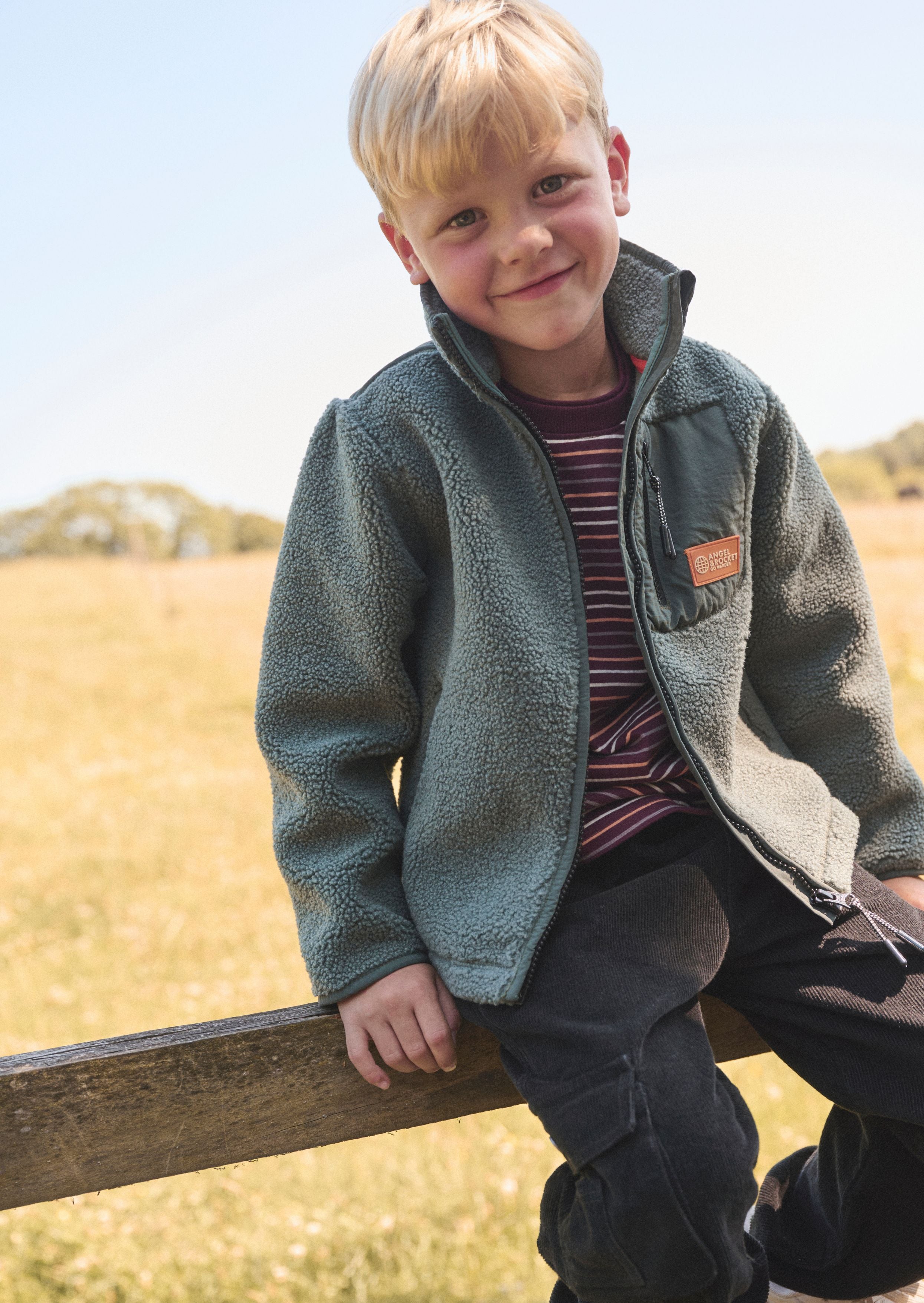 Boys Moss Green Zip Through Sherpa Fleece | Angel & Rocket