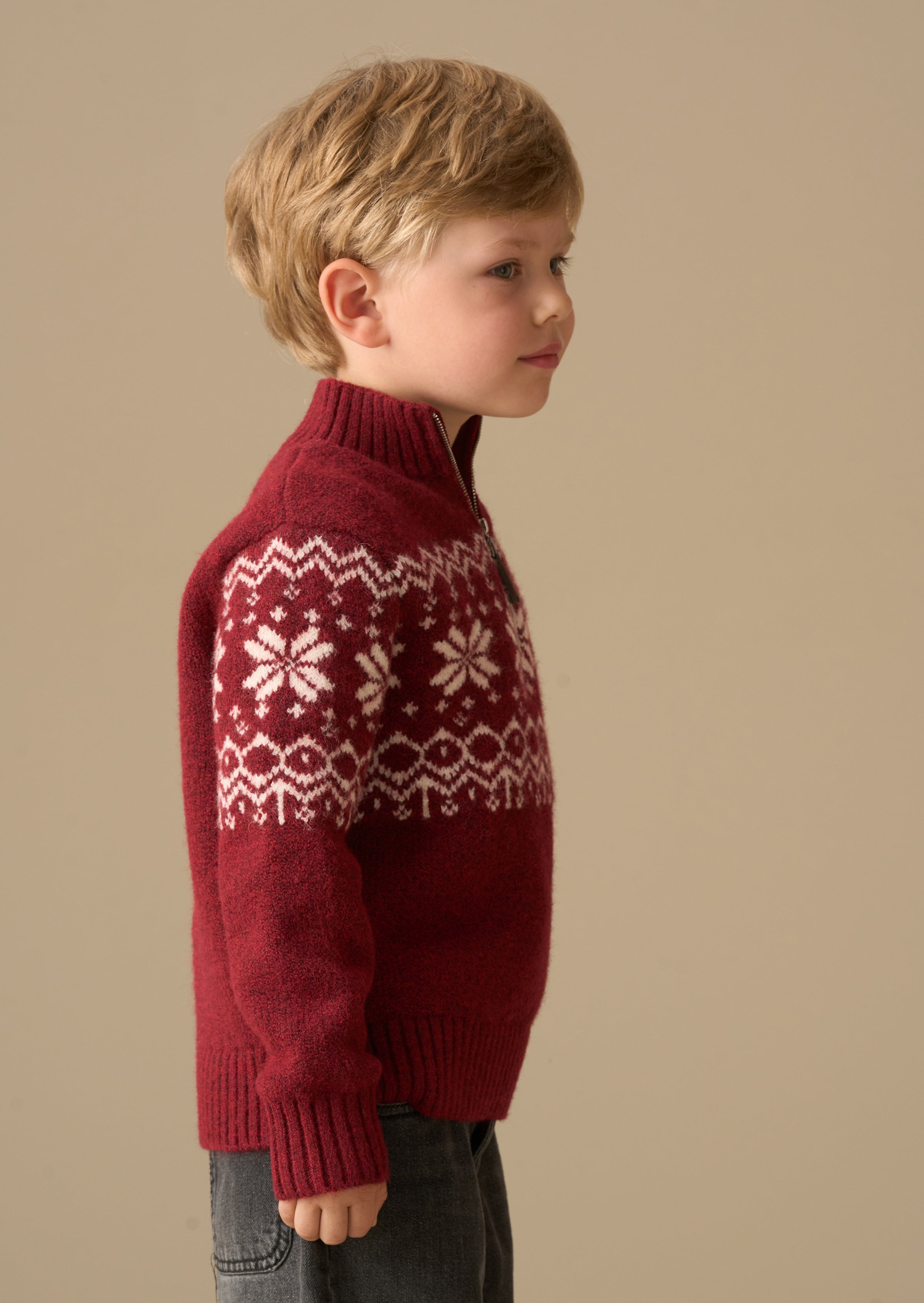 Oakley Burgundy Fairisle Zip Neck