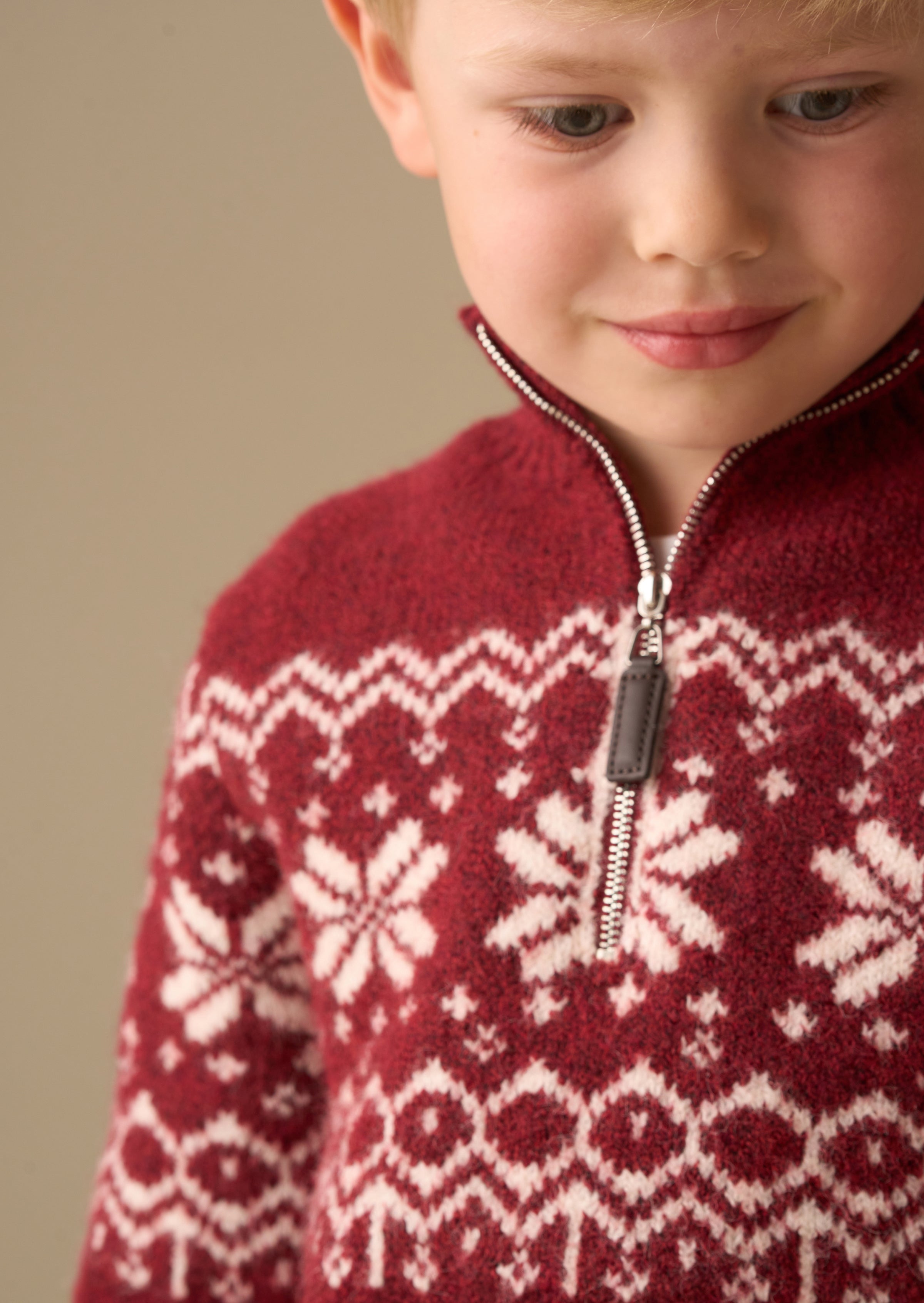 Oakley Burgundy Fairisle Zip Neck