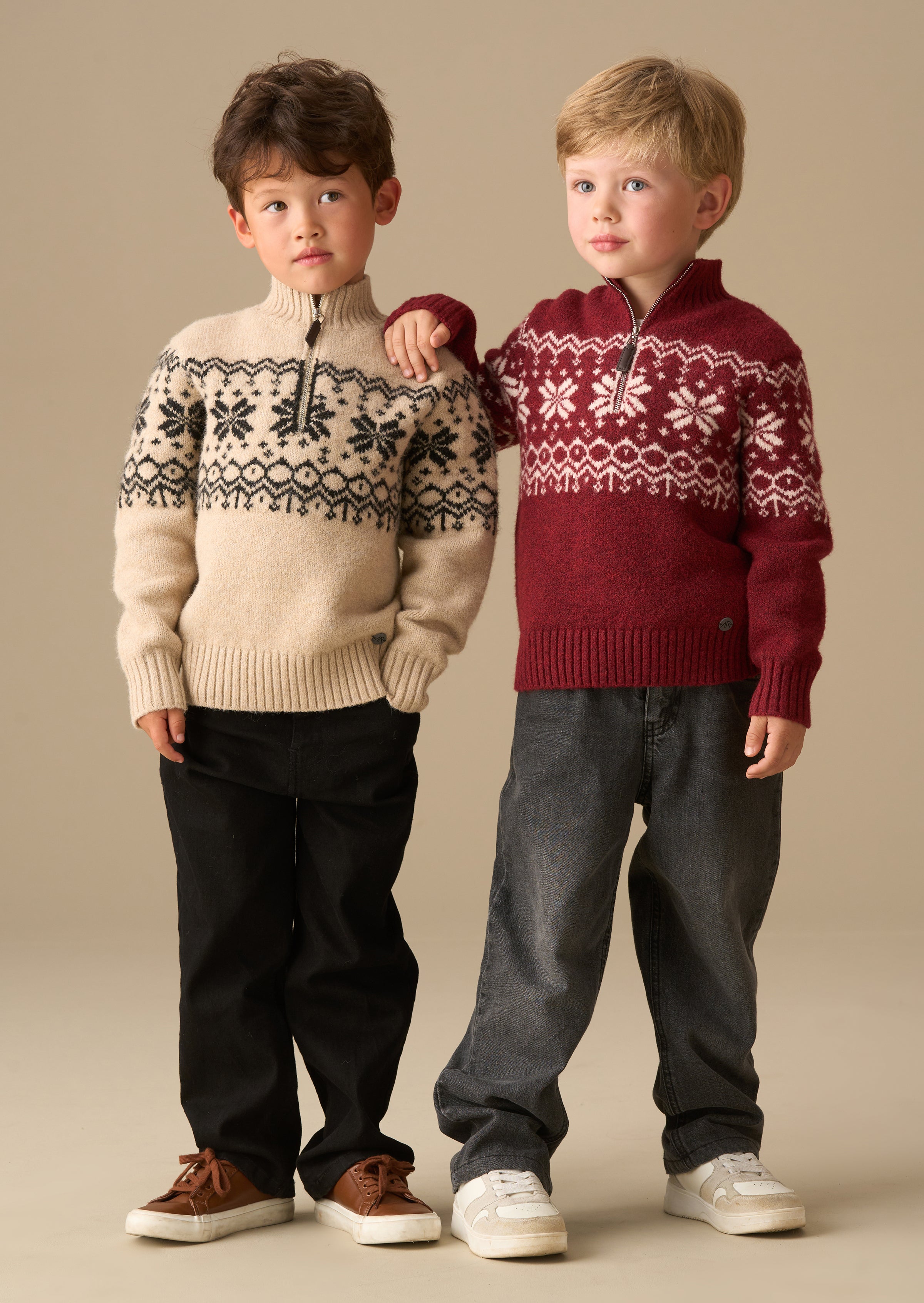 Oakley Burgundy Fairisle Zip Neck