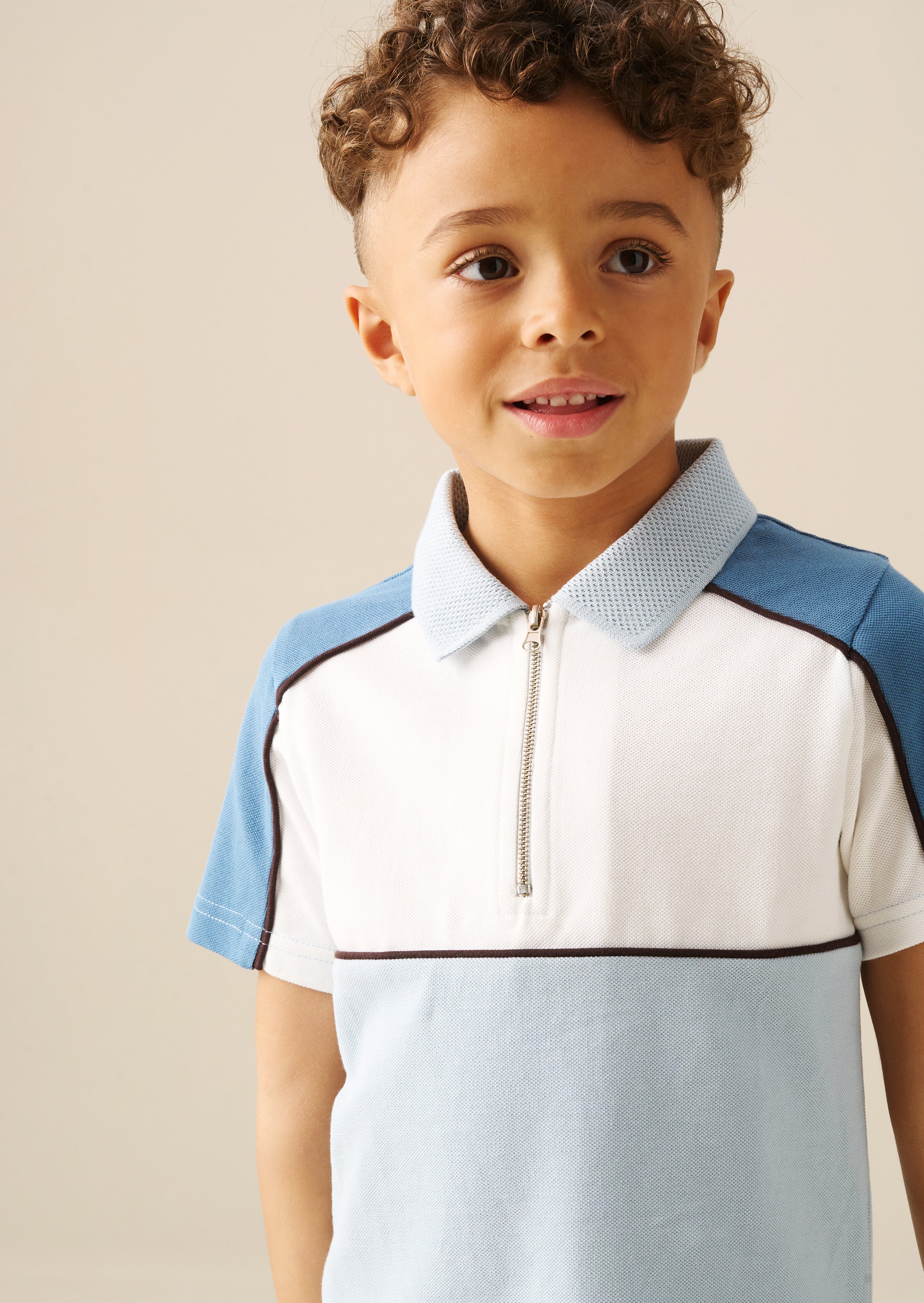 Polo zippé en piqué Asher bloqué