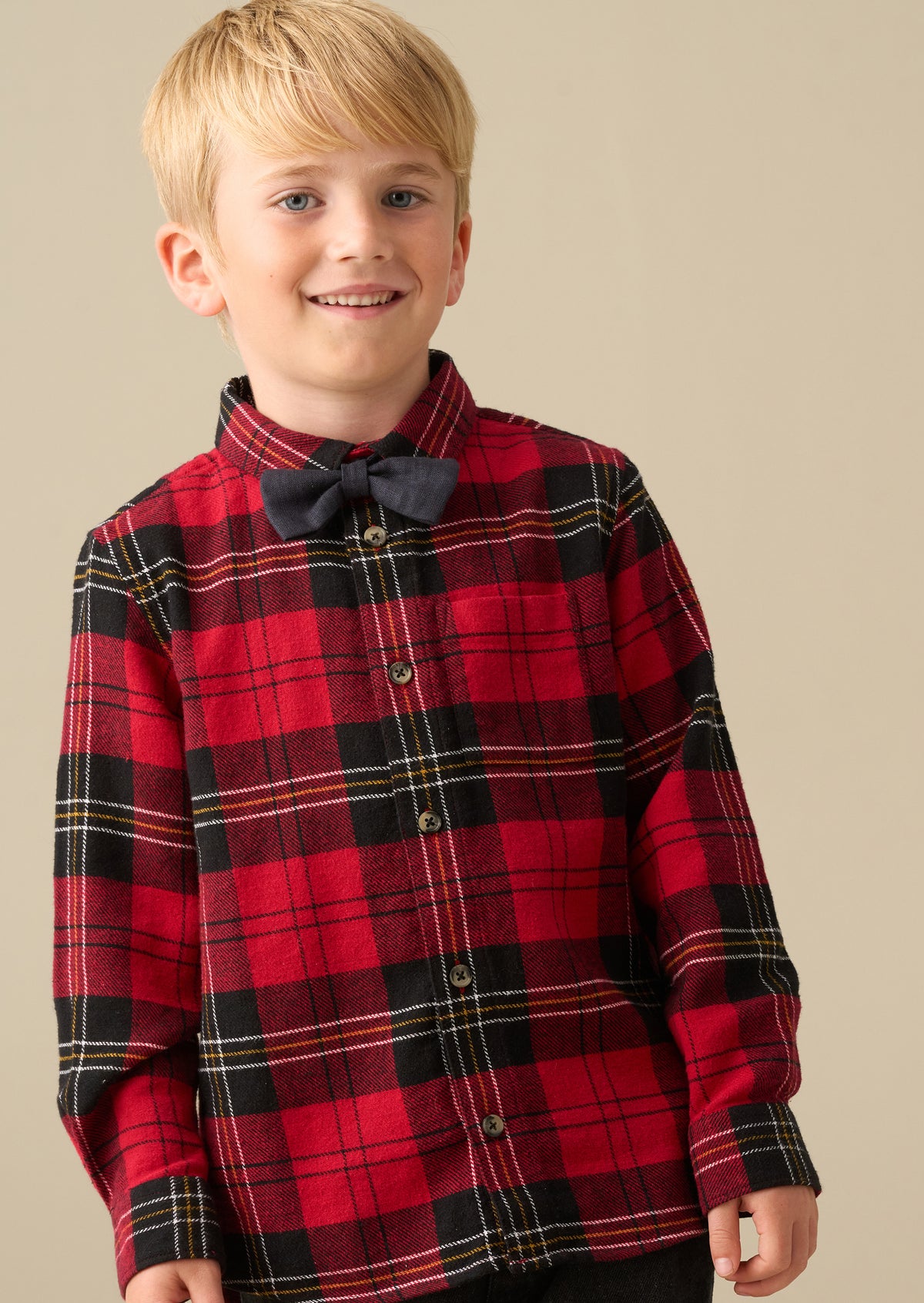 Camden Red Brushed Check Shirt With Bow Tie
