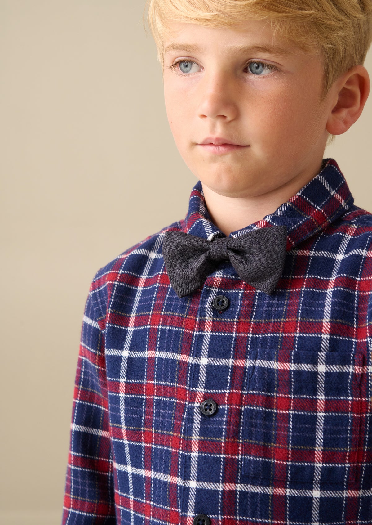 Abel Navy Brushed Check Shirt With Bow Tie