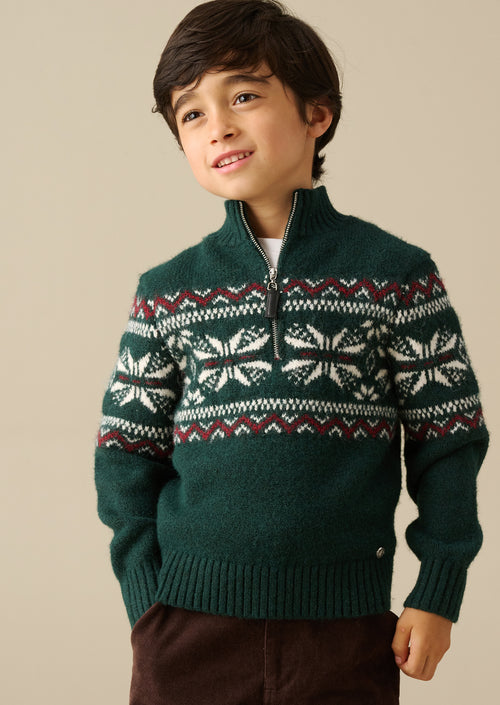 Oakley Green Fairisle Zip Neck