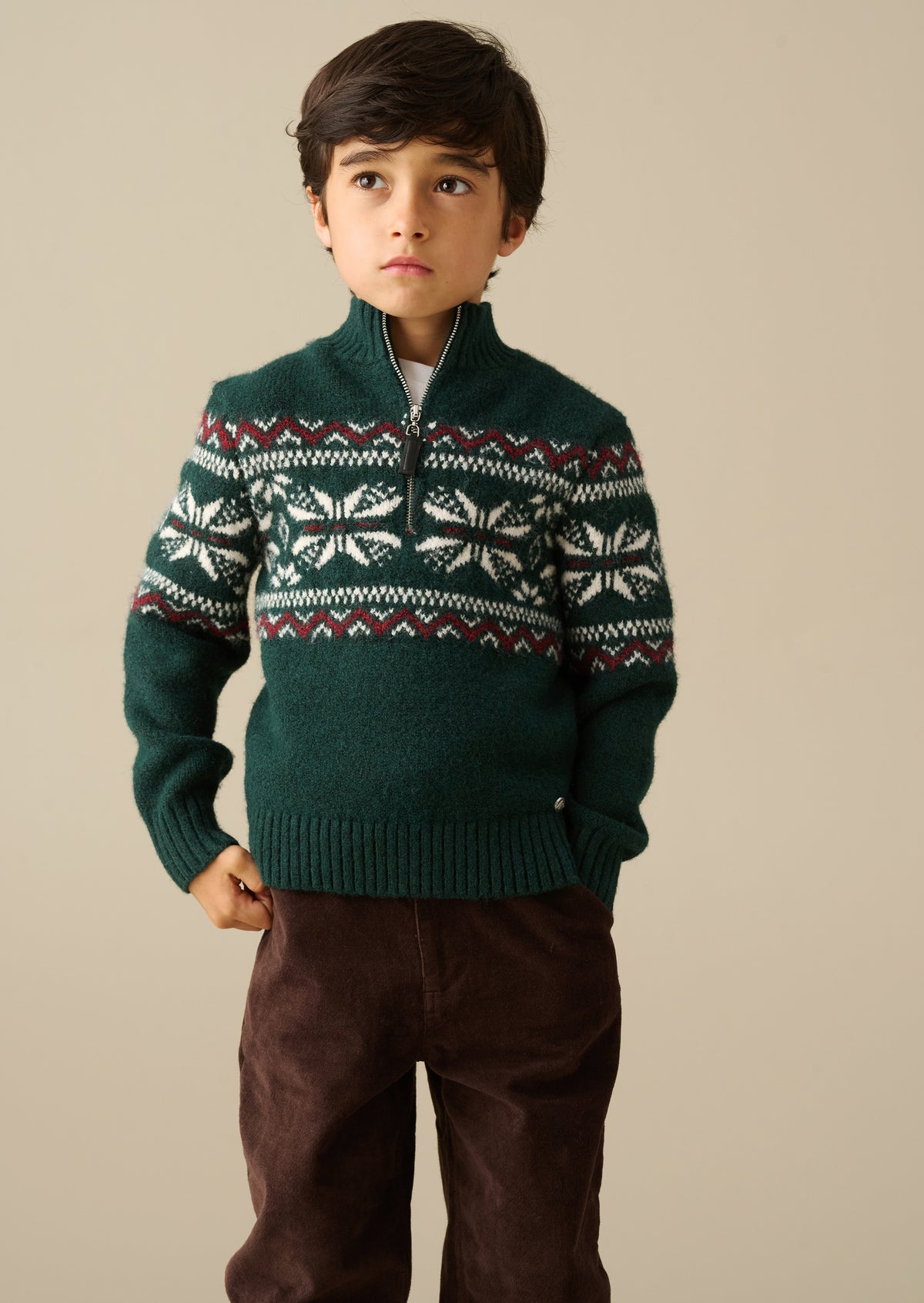 Oakley Green Fairisle Zip Neck