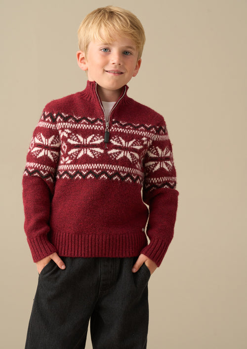 Oakley bordeauxfarbener Fair-Isle-Pullover mit Reißverschluss am Kragen