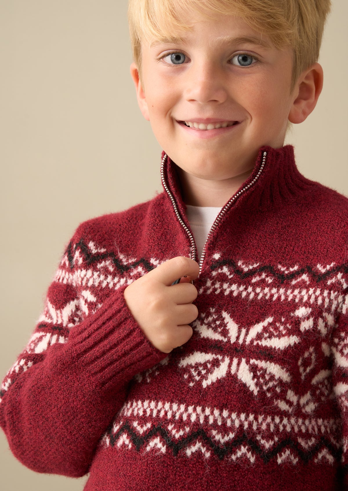 Oakley Burgundy Fairisle Zip Neck