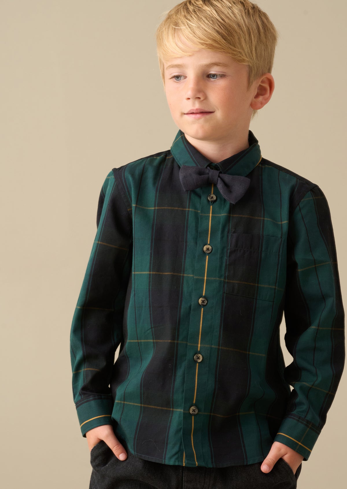 Abel Green Check Shirt With Bow Tie