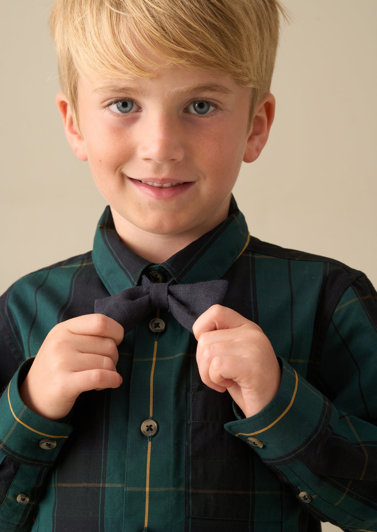 Abel Green Check Shirt With Bow Tie