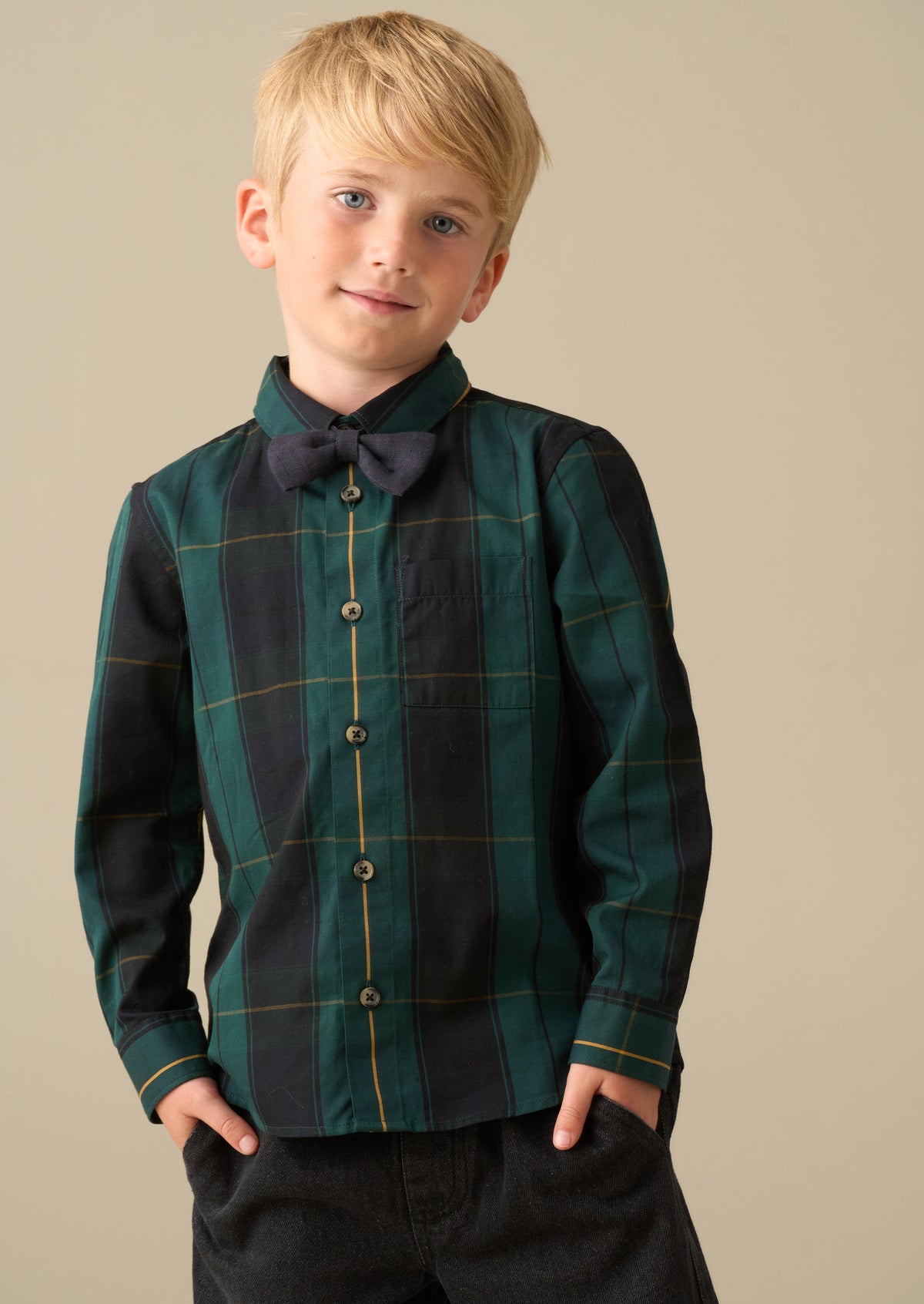 Abel Green Check Shirt With Bow Tie