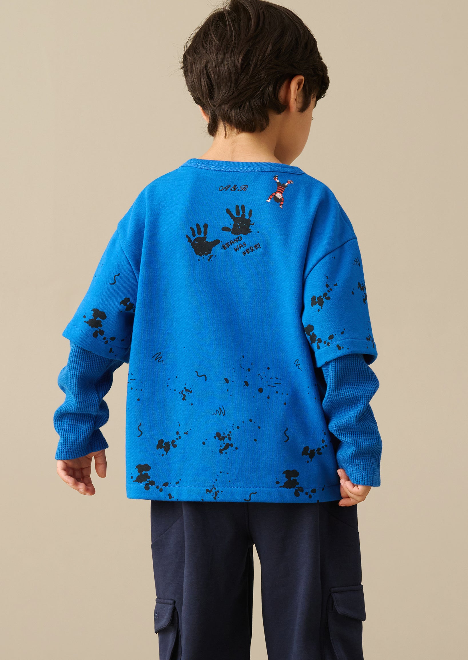 Maglietta waffle a doppio strato blu Beano