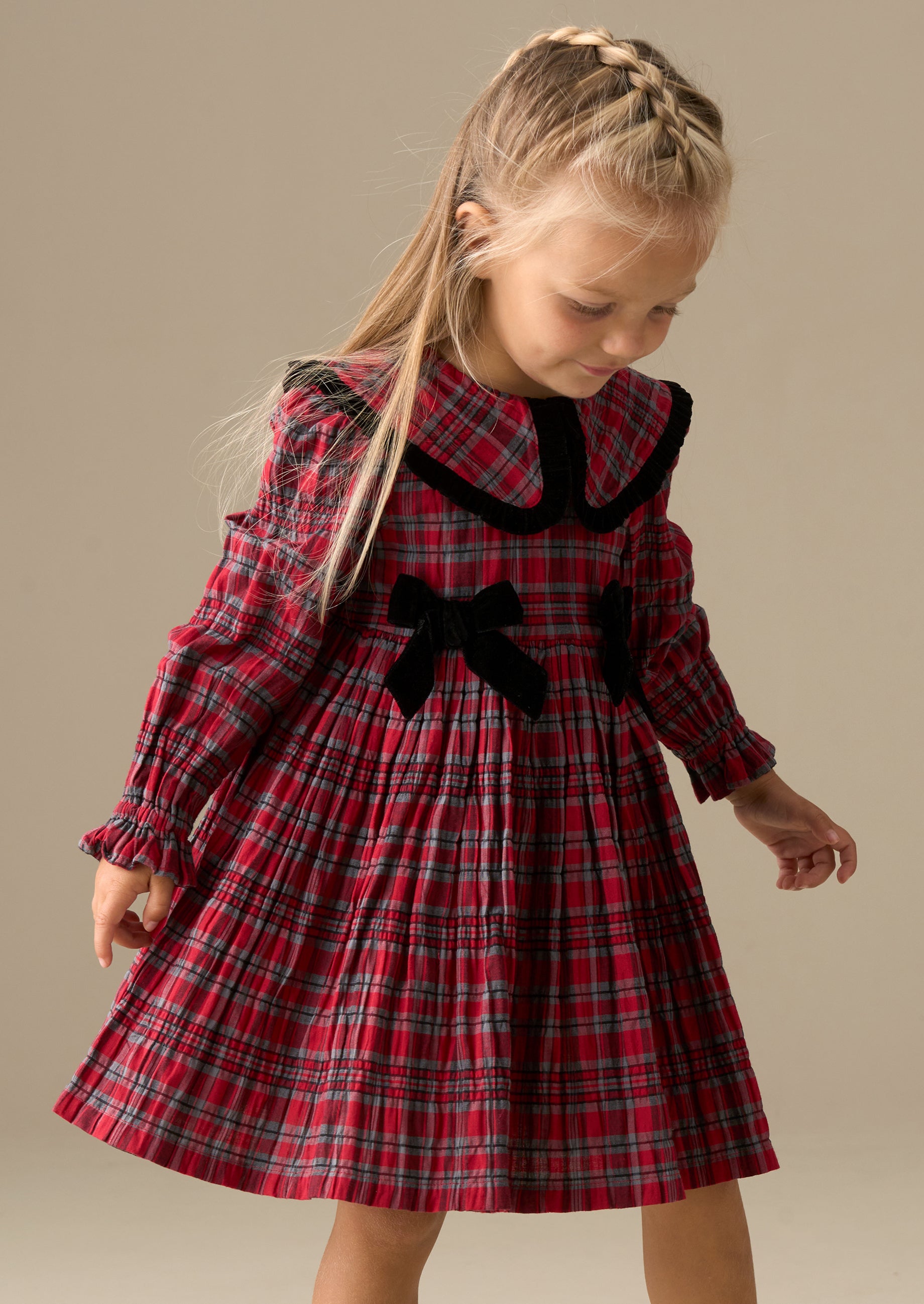 Fia Frill Collar Tartan Bow Dress